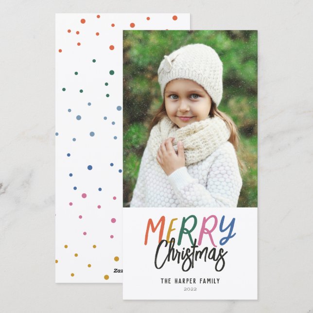 Whimsical Colourful Merry Christmas Photo Holiday Card (Front/Back)