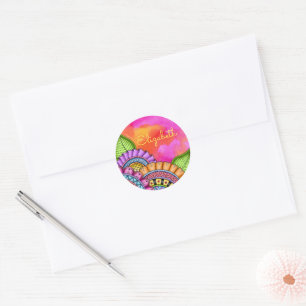 Whimsical Colourful Modern Floral Watercolor Classic Round Sticker