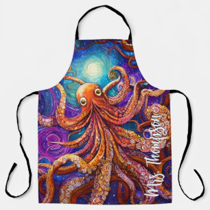 Whimsical Colourful Octopus with Personalised Name Apron