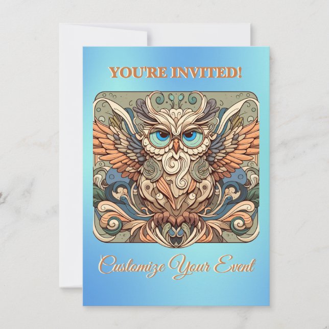 Whimsical Colourful Owl Personalised Invitation (Front)