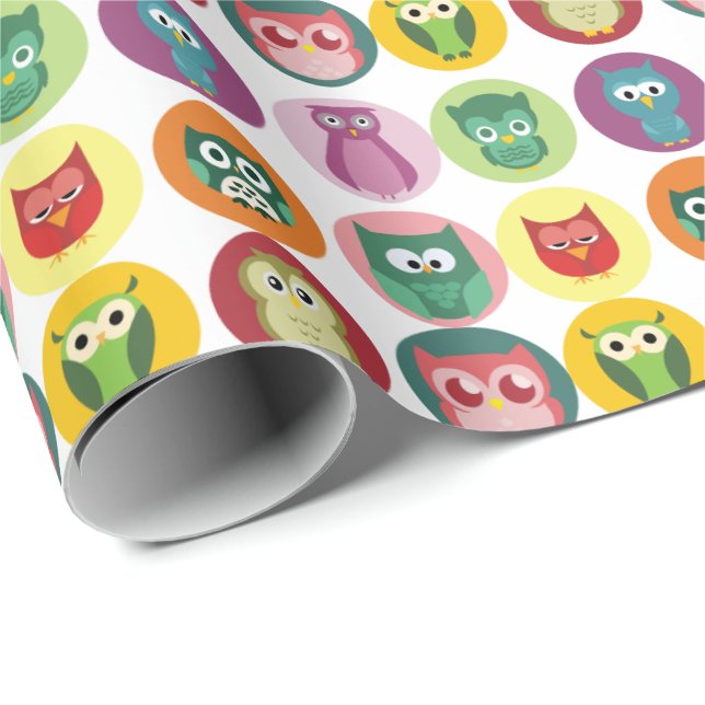 Whimsical Colourful Owls Pattern Wrapping Paper (Roll Corner)