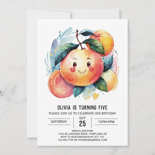 Whimsical Colourful Peach Birthday Invitation (Front)