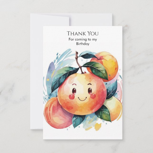 Whimsical Colourful Peach Birthday Thank You Card (Front)