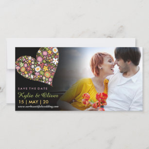 Whimsical Colourful Pink Spring Flowers Heart Phot Save The Date