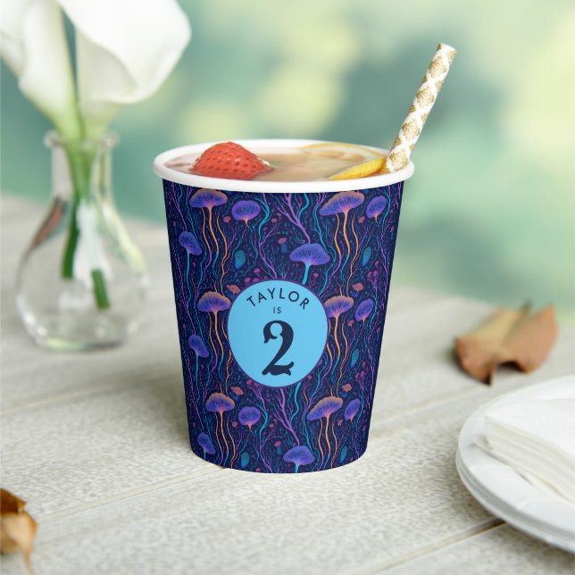 Whimsical Colourful Purple Jellyfish Pattern Party Paper Cups (Insitu)