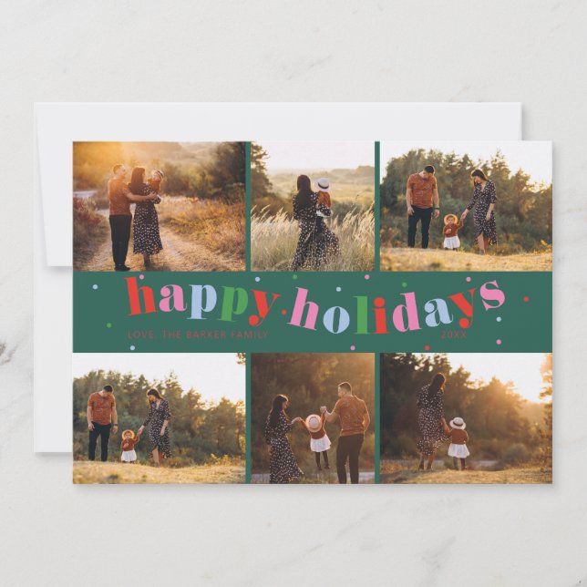 Whimsical Colourful Rainbow 6-photo Holiday Card (Front)