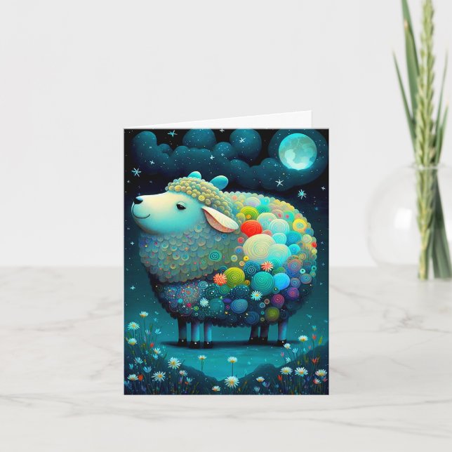 Whimsical Colourful Sheep Painting Card (Front)