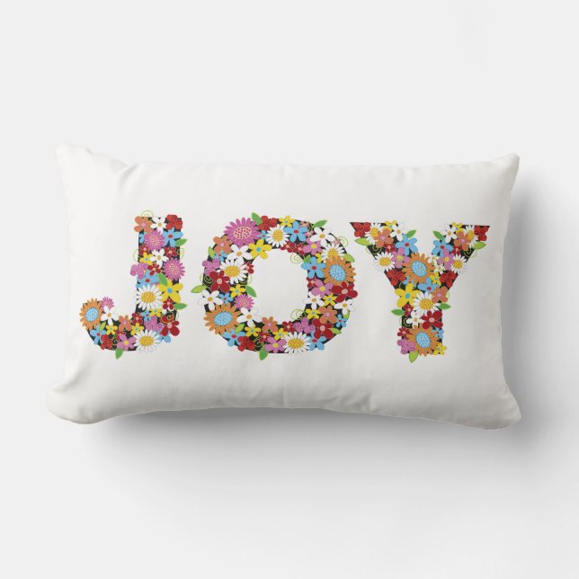 Whimsical Colourful Spring Flowers JOY Alphabets Lumbar Cushion (Front)