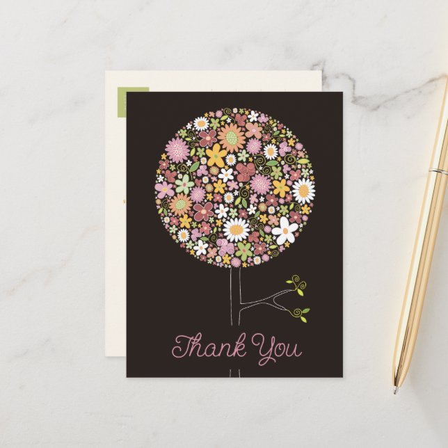 Whimsical Colourful Spring Flowers Pop Tree Birthd Announcement Postcard (Front/Back In Situ)