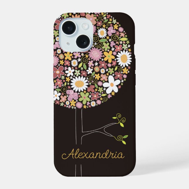 Whimsical Colourful Spring Flowers Pop Tree Nature iPhone 15 Case (Back)