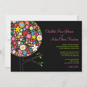 Whimsical Colourful Spring Flowers Pop Tree Weddin Invitation