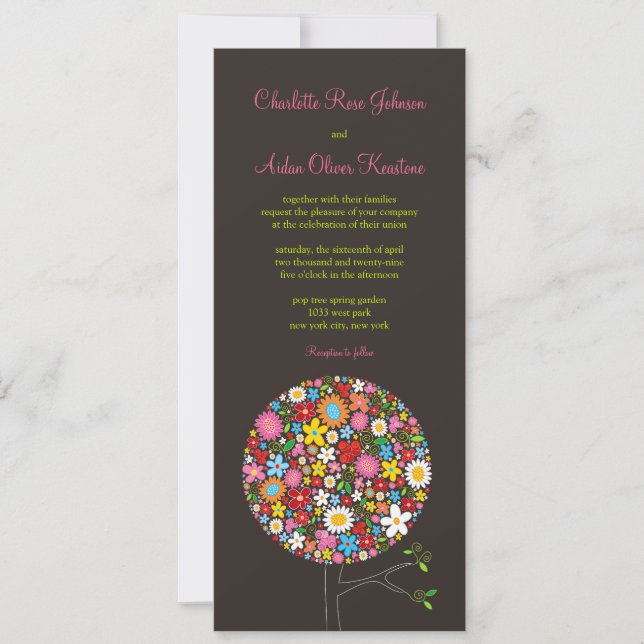 Whimsical Colourful Spring Flowers Pop Tree Weddin Invitation (Front)