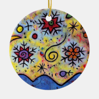 Whimsical Colourful Starry Skies Snowflake Ceramic Tree Decoration
