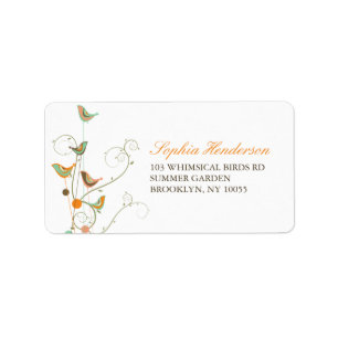 Whimsical Colourful Summer Birds And Swirls Addres Label