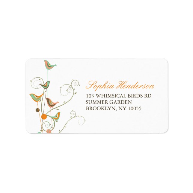 Whimsical Colourful Summer Birds And Swirls Addres Label (Front)