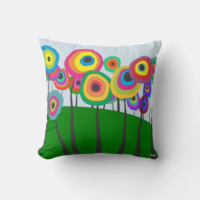 Whimsical Colourful Trees Forest Cushion (Front)