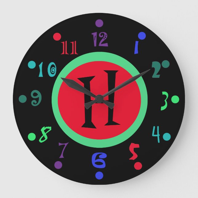 Whimsical Colours Monogram Decorative Wall Clock (Front)