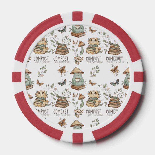 Whimsical "Compost Your Expectations" Frog & Cat P Poker Chips (Front)
