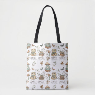 Whimsical "Compost Your Expectations" Frog & Cat P Tote Bag