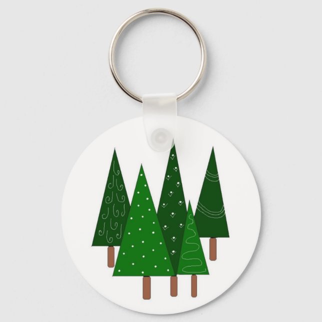 Whimsical Cone Christmas Trees Key Ring (Front)