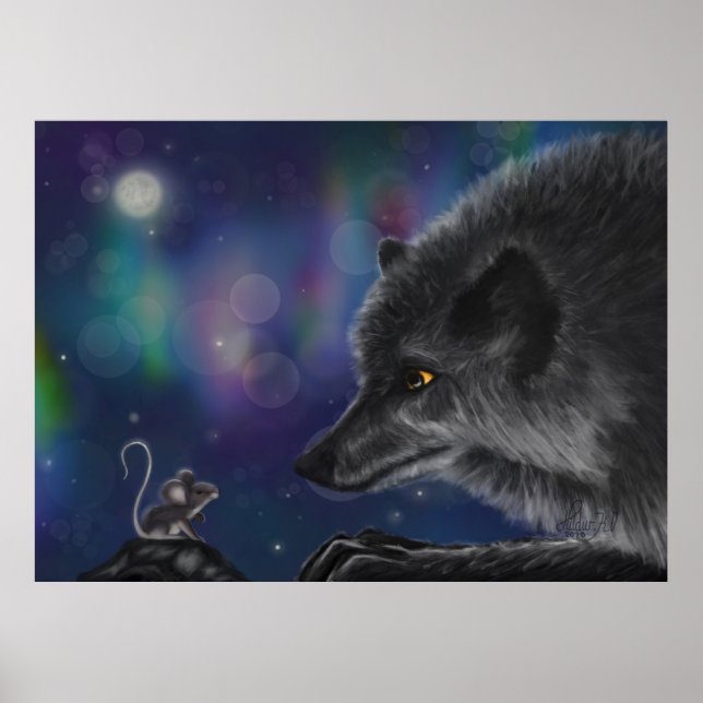 Whimsical Conversation: Wolf and Mouse Poster (Front)