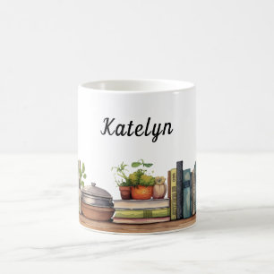 Whimsical Cookbook Shelf Personalised Coffee Mug