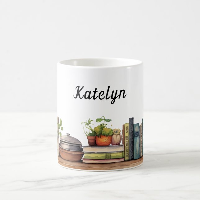Whimsical Cookbook Shelf Personalised Coffee Mug (Center)