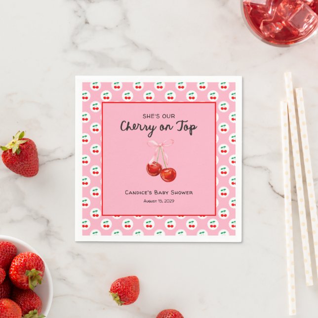Whimsical Coqette Cherry on Top Baby Shower  Napkin (Insitu)