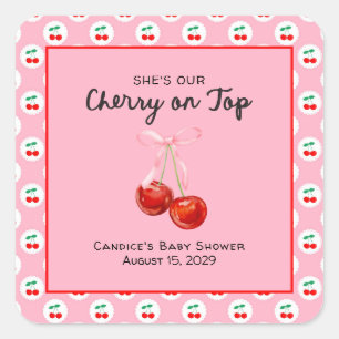 Whimsical Coqette Cherry on Top Baby Shower  Square Sticker