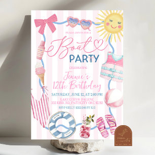 Whimsical Coquette Bow Girl Boat Party Invitation