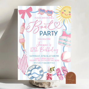Whimsical Coquette Bow Girl Boat Party Invitation