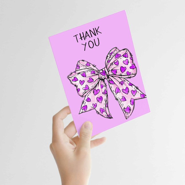 Whimsical Coquette Bow Heart Purple Any Occasion  Card (Creator Uploaded)