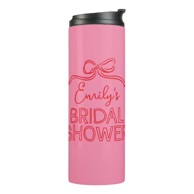 Whimsical coquette bow tying knot bridal shower thermal tumbler (Rotated Left)
