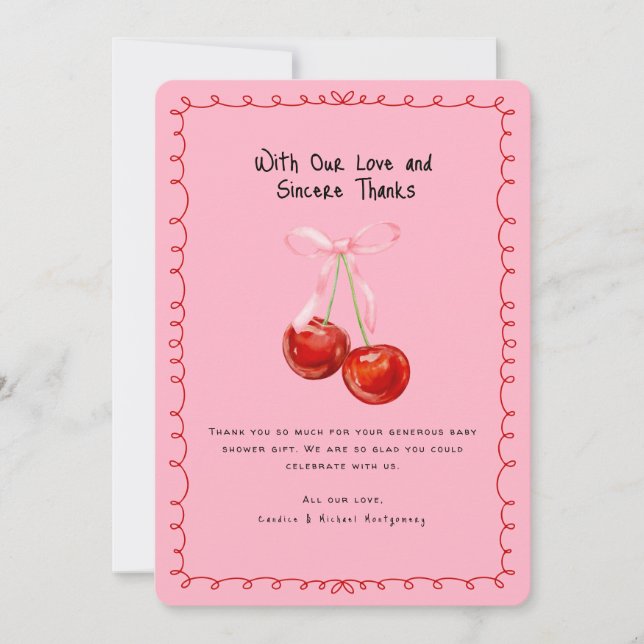 Whimsical Coquette Cherry on Top Thank You  Invitation (Front)