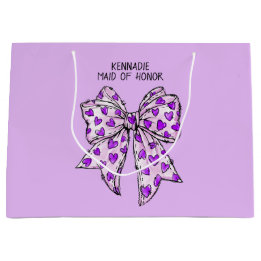 Whimsical Coquette Heart Bow Purple and Lavender Large Gift Bag