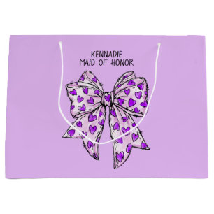 Whimsical Coquette Heart Bow Purple and Lavender Large Gift Bag
