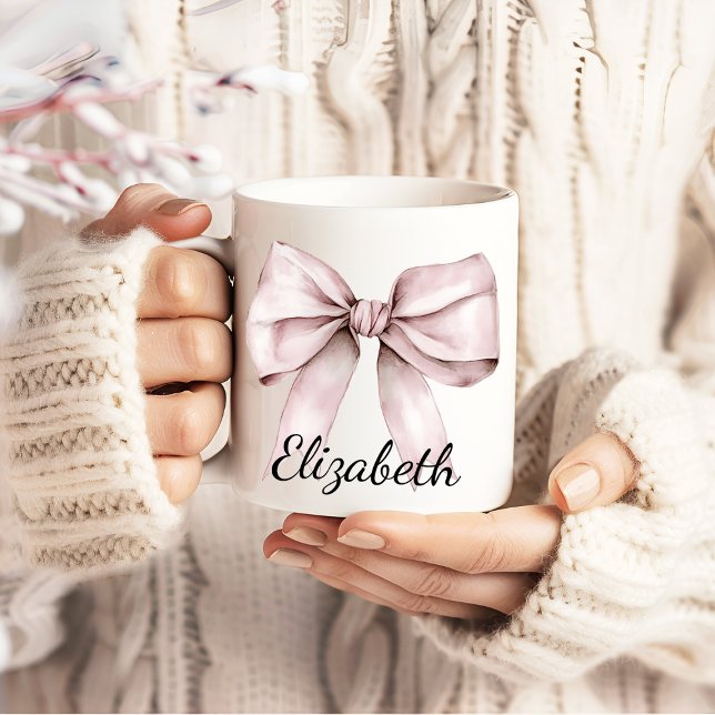 Whimsical coquette pink bow Personalised Name Coffee Mug (Creator Uploaded)