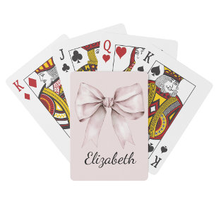 Whimsical coquette pink bow Personalised Name Playing Cards