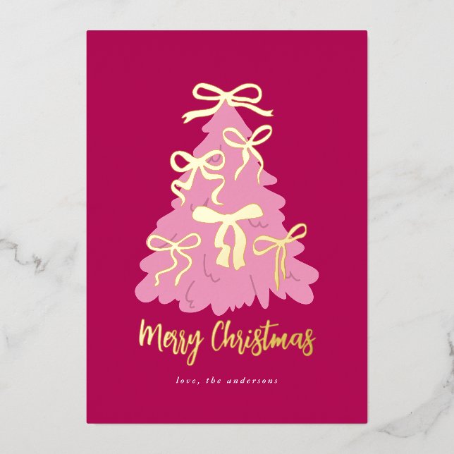 Whimsical Coquette Ribbons Foil Christmas Card (Front)