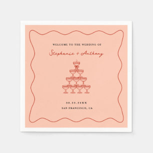 Whimsical Coral and Cherry Red Champagne Wedding Napkin