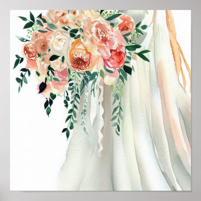  Whimsical Coral, Bridal Cascading Bouquet 2, Poster (Front)