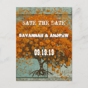 Whimsical Coral Heart Leaf Tree Save the Date Announcement Postcard