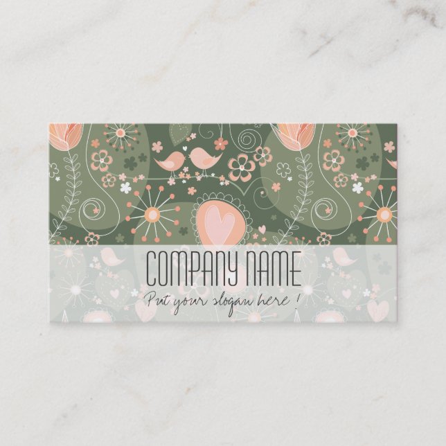 Whimsical Coral Olive Floral Elegant Event Planner Business Card (Front)