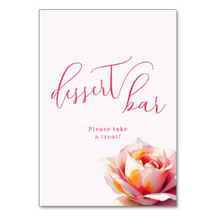 Whimsical Coral Pink Rose Dessert Sign Table Number