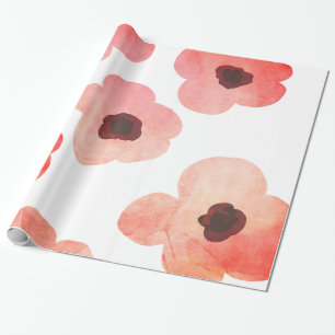 Whimsical Coral Watercolor Flowers Modern Wrapping Paper