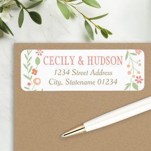 Whimsical Coral Wildflower Wedding Address