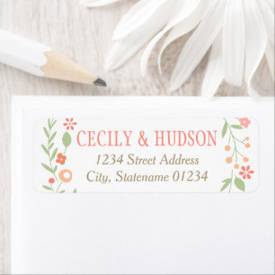 Whimsical Coral Wildflower Wedding Address