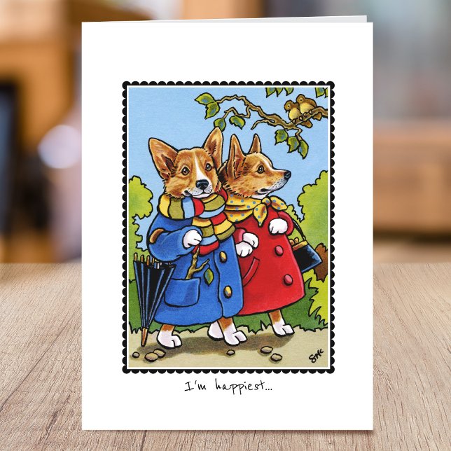 Whimsical Corgi Dog Love Custom Folded Card (Creator Uploaded)