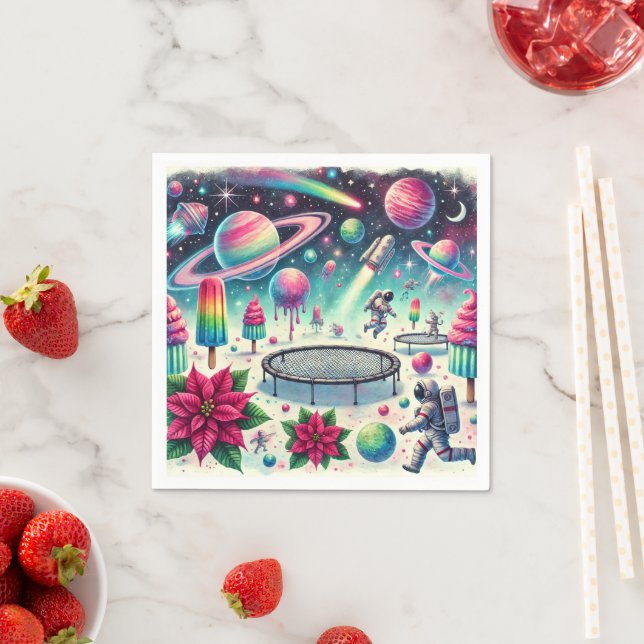Whimsical Cosmic Poinsettia Fields Decoupage Napkin (Insitu)