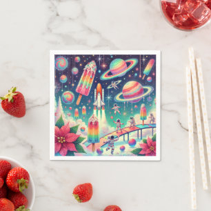 Whimsical Cosmic Poinsettia Playground Découpage Napkin